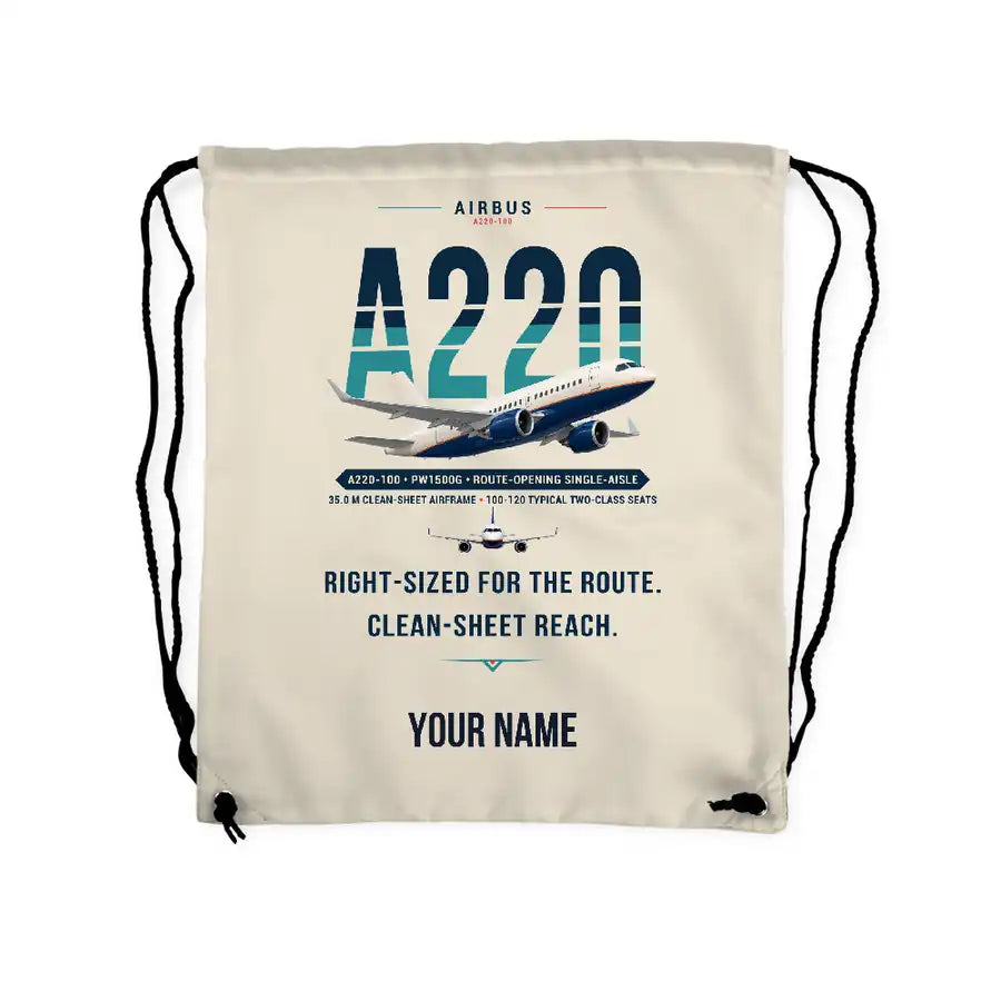 Airbus A220-100 - Drawstring Bag - Original + Name - Beige