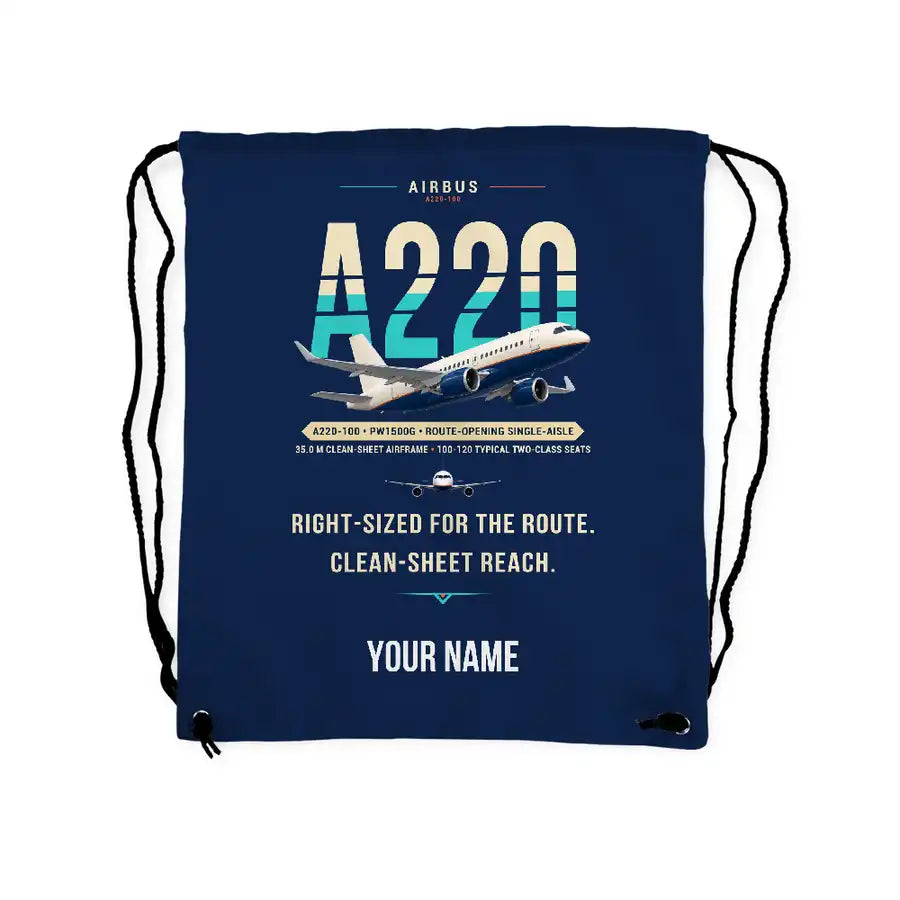 Airbus A220-100 - Drawstring Bag - Original + Name - Dark Blue