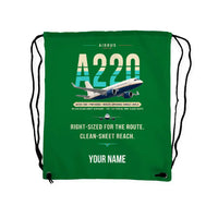 Thumbnail for Airbus A220-100 - Drawstring Bag - Original + Name - Green