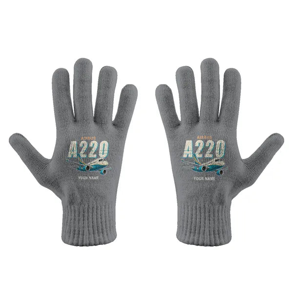 Airbus A220-100 - Gloves - Full - Cartoon + Name - Gray