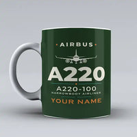 Thumbnail for Airbus A220-100 - Heritage + Name - Mug - Dark Green