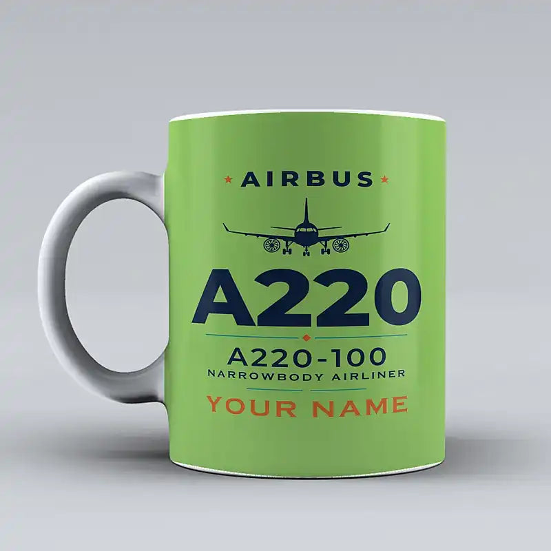 Airbus A220-100 - Heritage + Name - Mug - Light Green