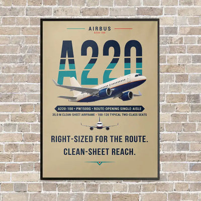 Airbus A220-100 - Original - Canvas Framed - Beige