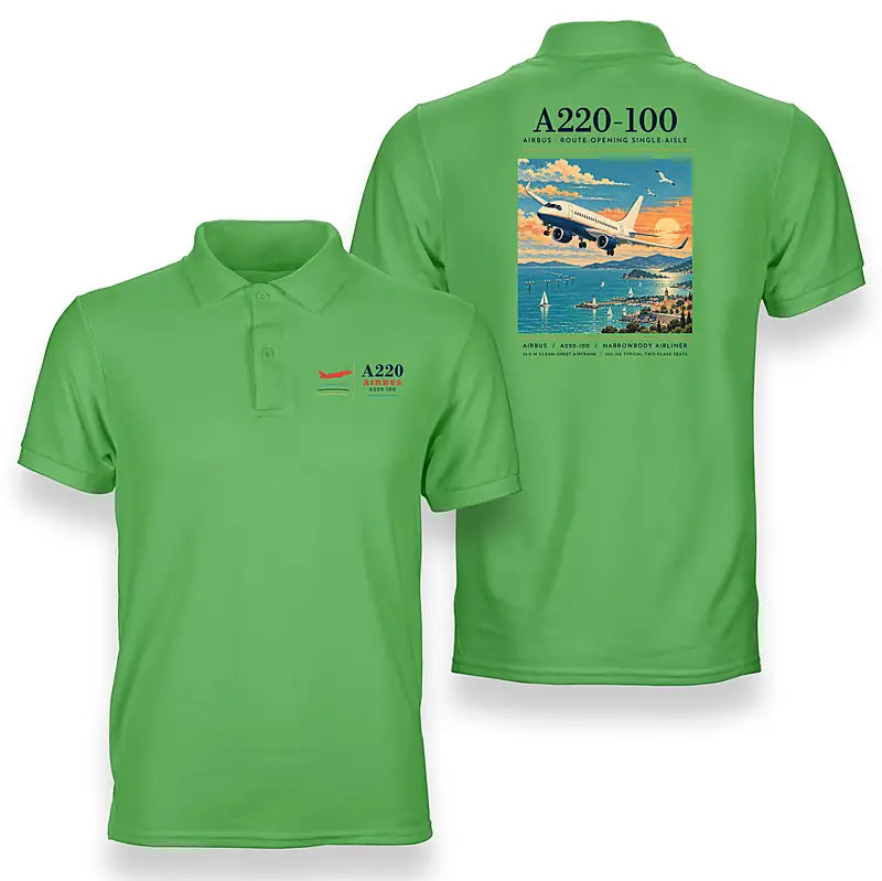Airbus A220-100 - Poster - Double-Side Polo - Light Green