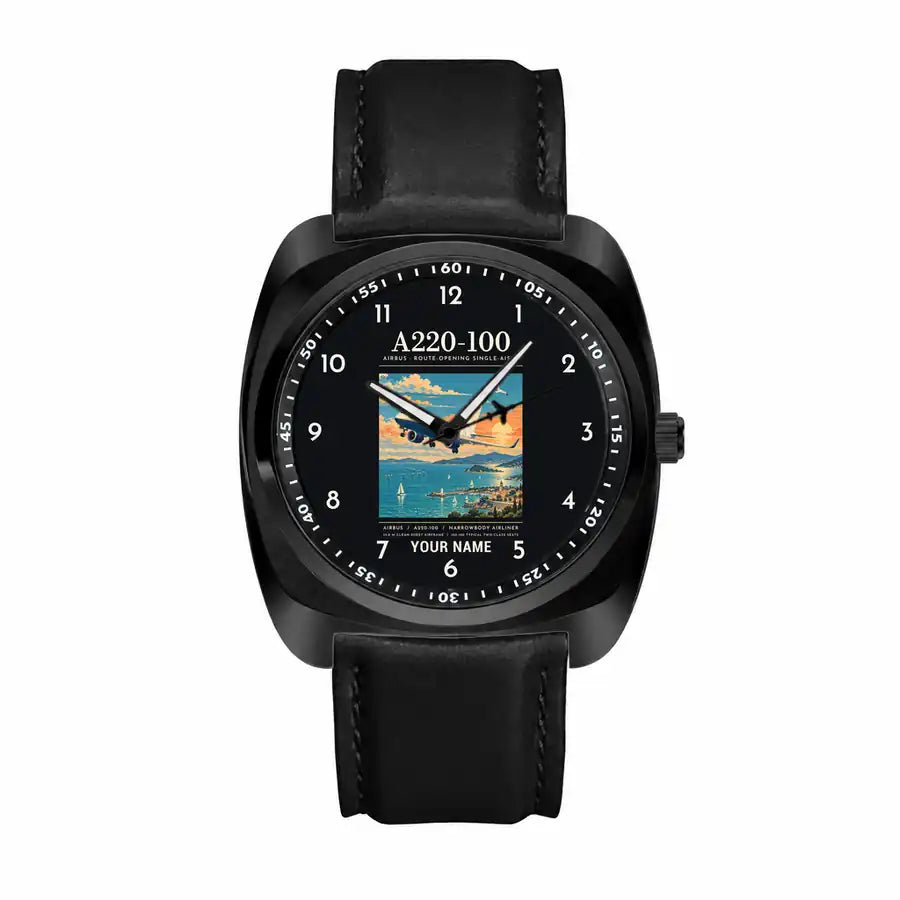 Airbus A220-100 - Poster + Name - Luxury Cushion - Black and Black Strap