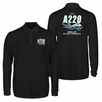 Thumbnail for Airbus A220-100 Premium Polo T-Shirts - Cartoon - Long Sleeve - Black
