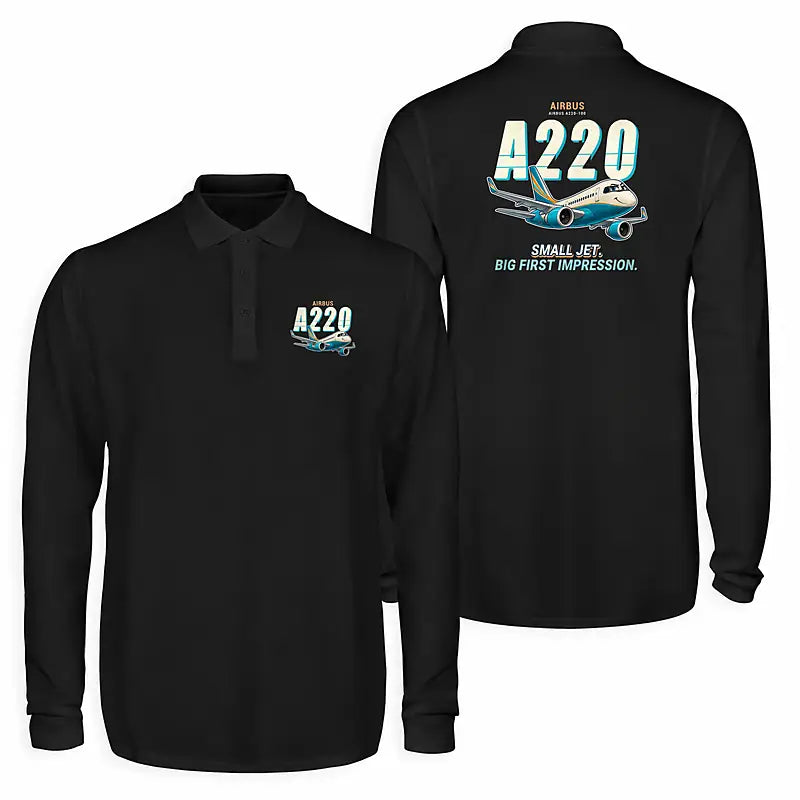 Airbus A220-100 Premium Polo T-Shirts - Cartoon - Long Sleeve - Black