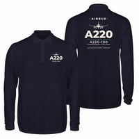 Thumbnail for Airbus A220-100 Premium Polo T-Shirts - Heritage - Long Sleeve - Dark Blue