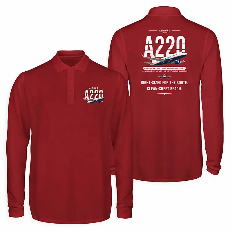 Airbus A220-100 Premium Polo T-Shirts - Original - Long Sleeve - Dark Red
