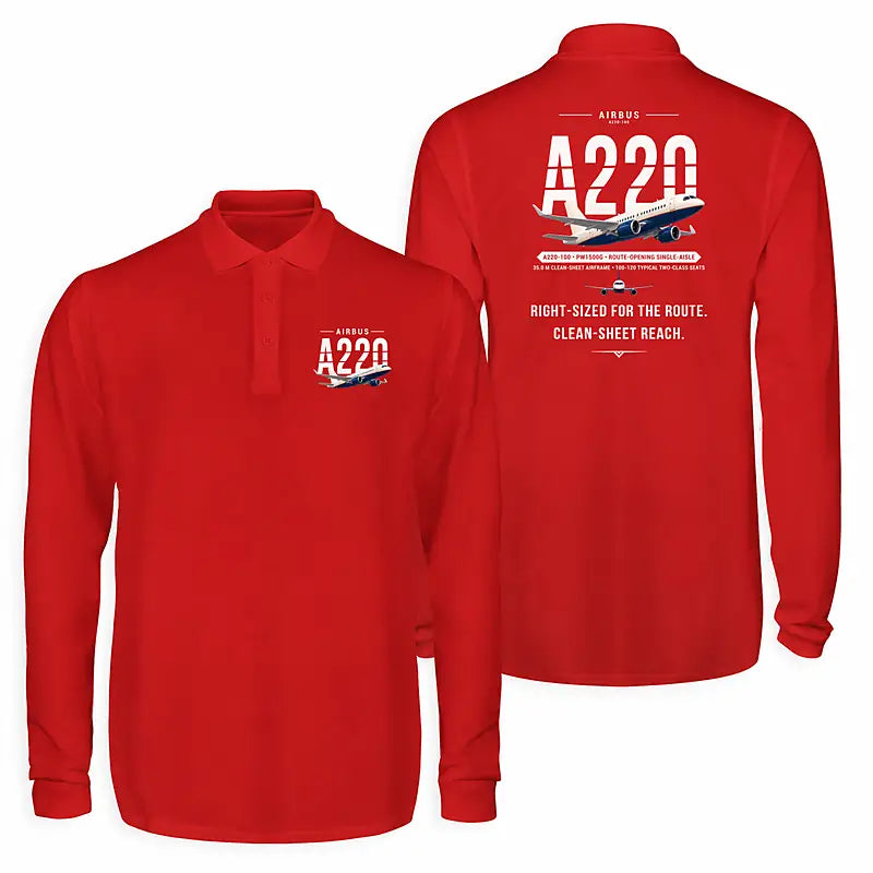 Airbus A220-100 Premium Polo T-Shirts - Original - Long Sleeve - Red