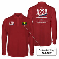 Thumbnail for Airbus A220-100 Premium Polo T-Shirts - Original + Name - Long Sleeve - Dark Red