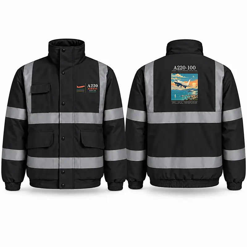 Airbus A220-100 Reflective Winter Jackets - Poster - Black