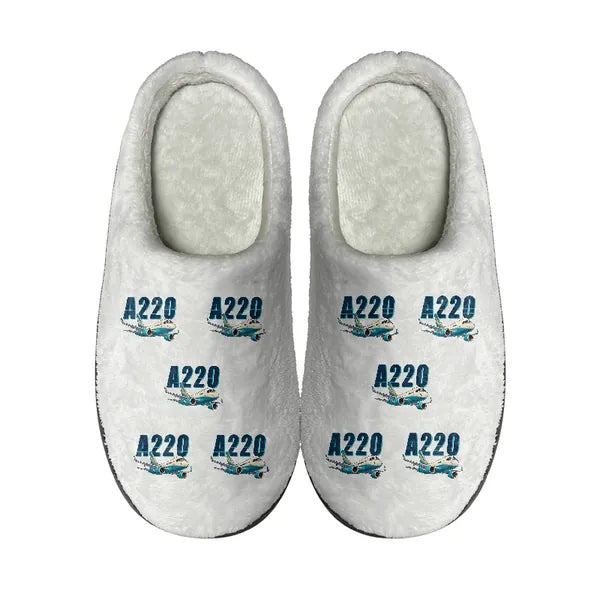 Airbus A220-100 - Slippers - Cotton - Cartoon Pattern - White