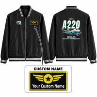 Thumbnail for Airbus A220-100 Stylish Jackets - Baseball Collar - Cartoon + Name - Black