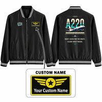 Thumbnail for Airbus A220-100 Stylish Jackets - Baseball Collar - Original + Name - Black