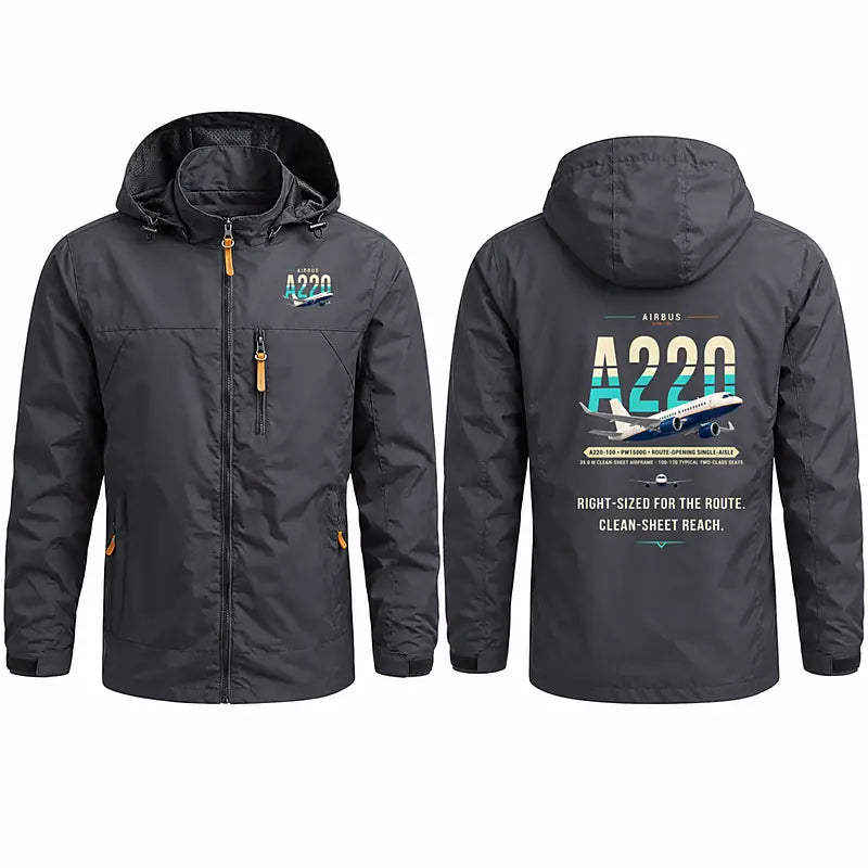 Airbus A220-100 Stylish Jackets - Hooded Windbreaker - Original - Charcoal