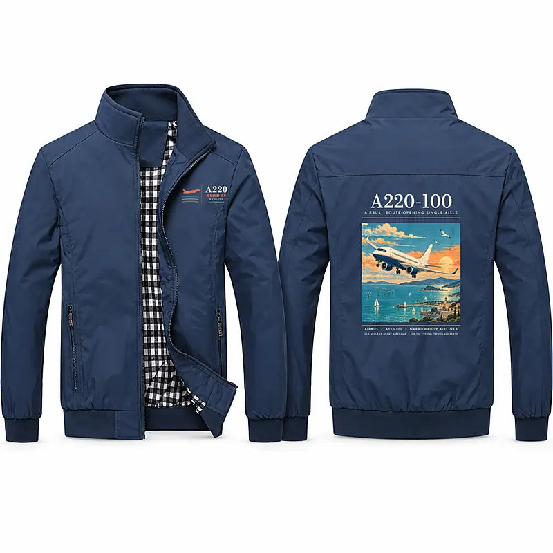 Airbus A220-100 Stylish Jackets - Stand Collar - Poster - Navy Blue