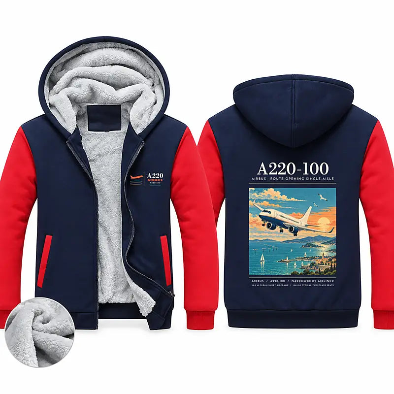 Airbus A220-100 Zipped Sweatshirts - Poster - Navy & Red