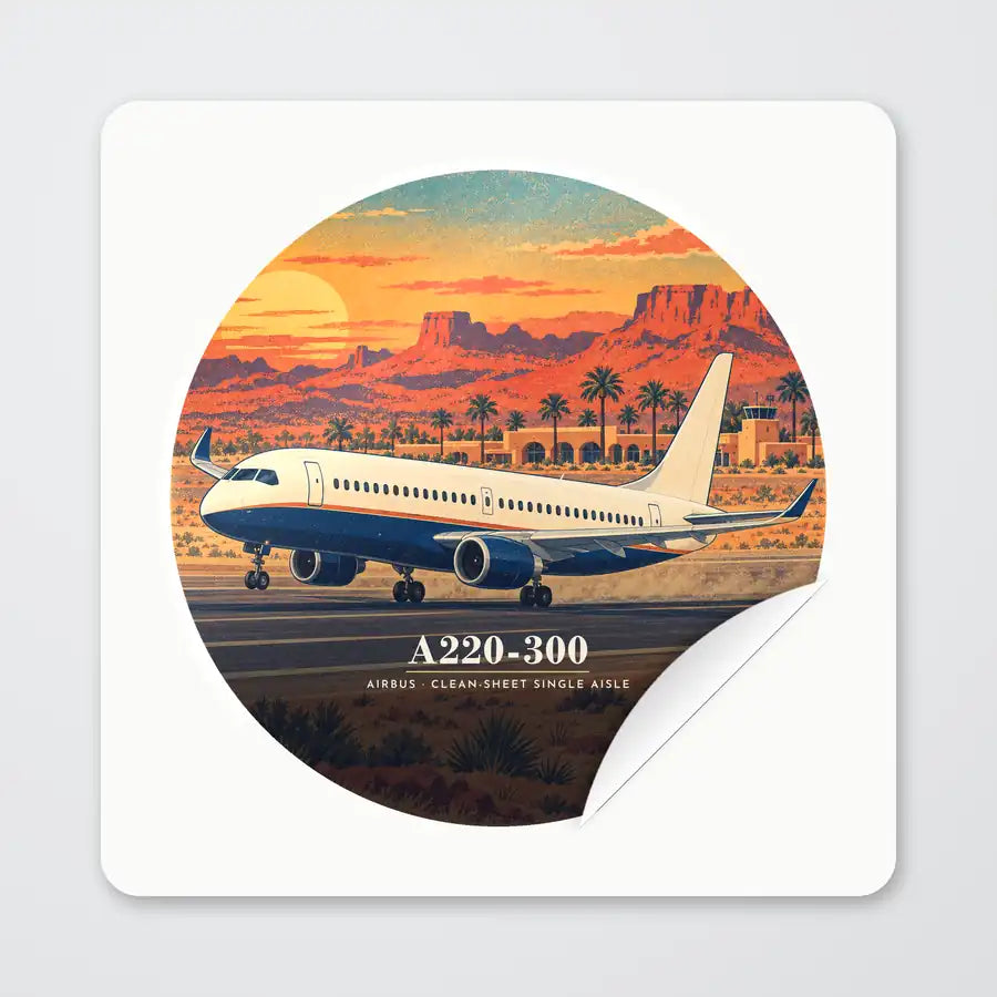 Airbus A220-300 - 3D - Circle Sticker - Peel