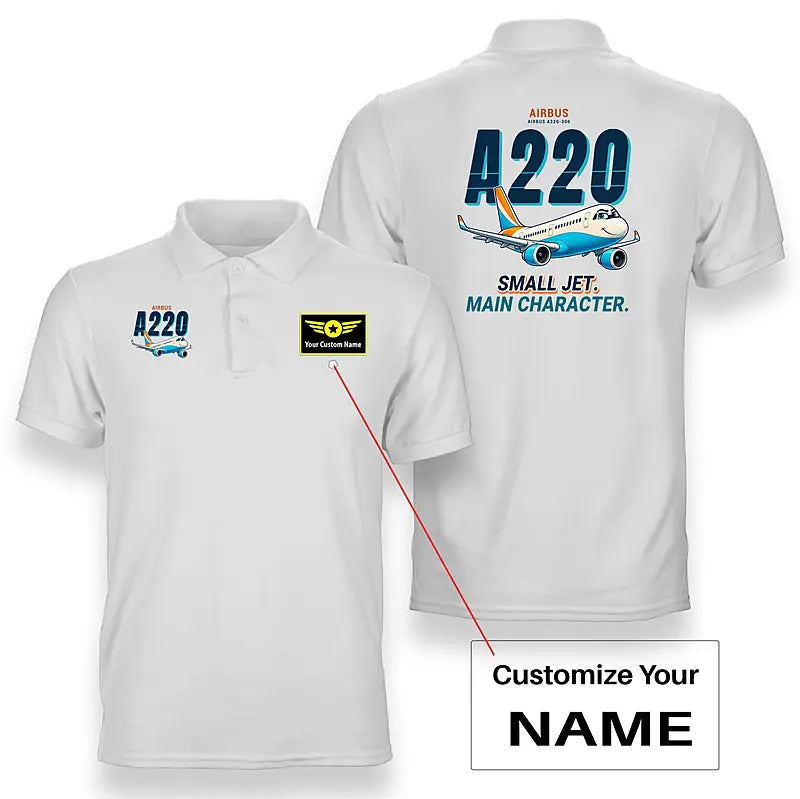 Airbus A220-300 - Cartoon - Double-Side Polo - White + Name