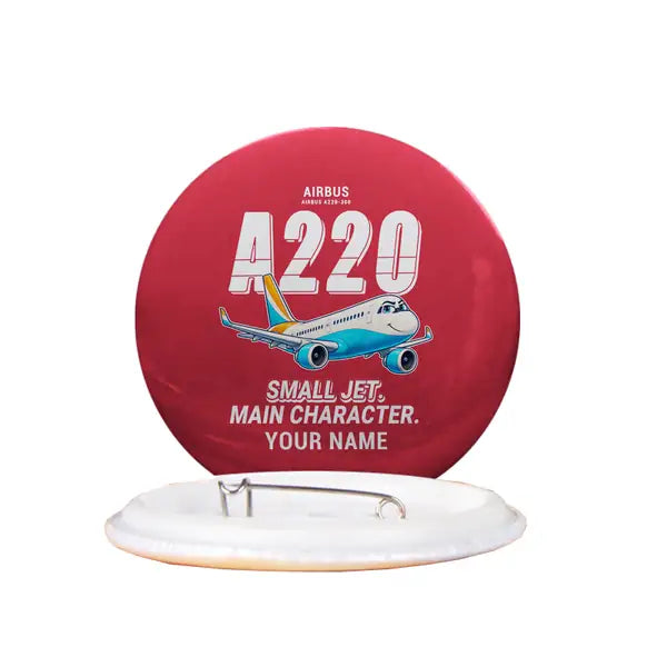 Airbus A220-300 - Cartoon + Name - Pin - Red