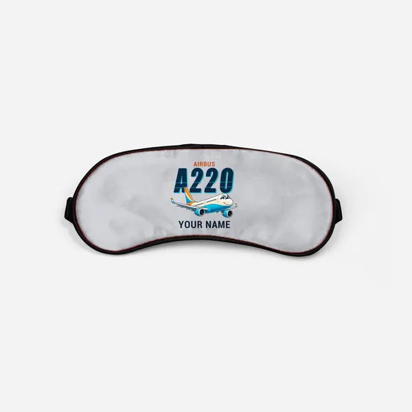 Airbus A220-300 - Cartoon + Name - Sleep Mask - Light Gray
