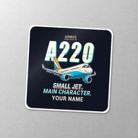 Thumbnail for Airbus A220-300 - Cartoon + Name - Square Sticker - Close-up