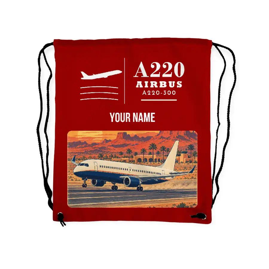 Airbus A220-300 - Drawstring Bag - Classic + Name - Red