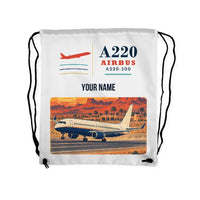 Thumbnail for Airbus A220-300 - Drawstring Bag - Classic + Name - White