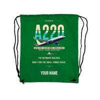 Thumbnail for Airbus A220-300 - Drawstring Bag - Original + Name - Green