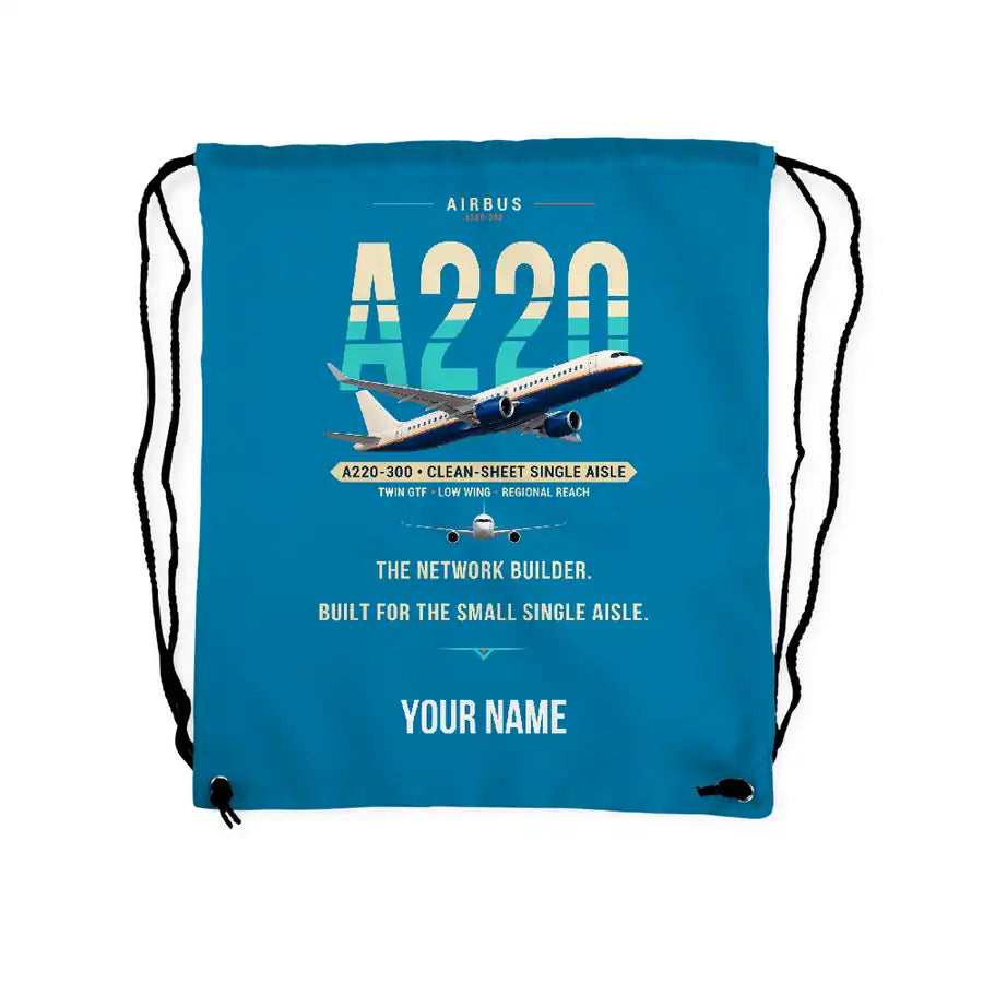 Airbus A220-300 - Drawstring Bag - Original + Name - Light Blue