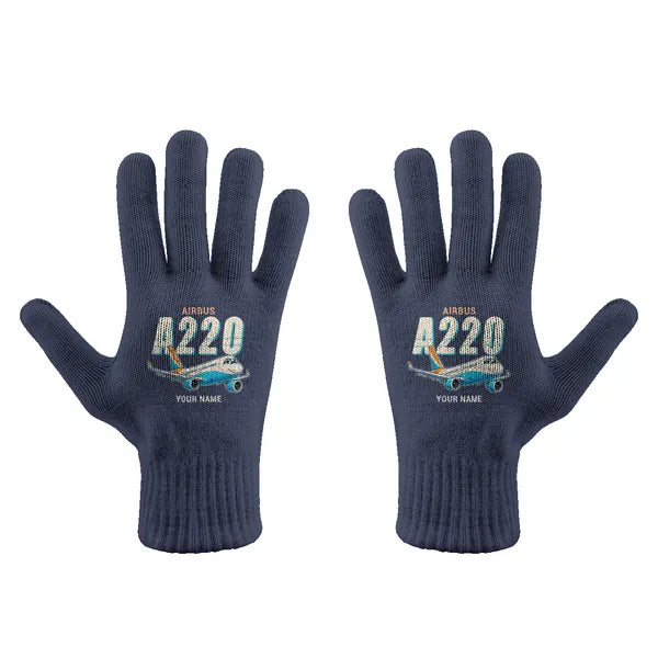 Airbus A220-300 - Gloves - Full - Cartoon + Name - Navy Blue