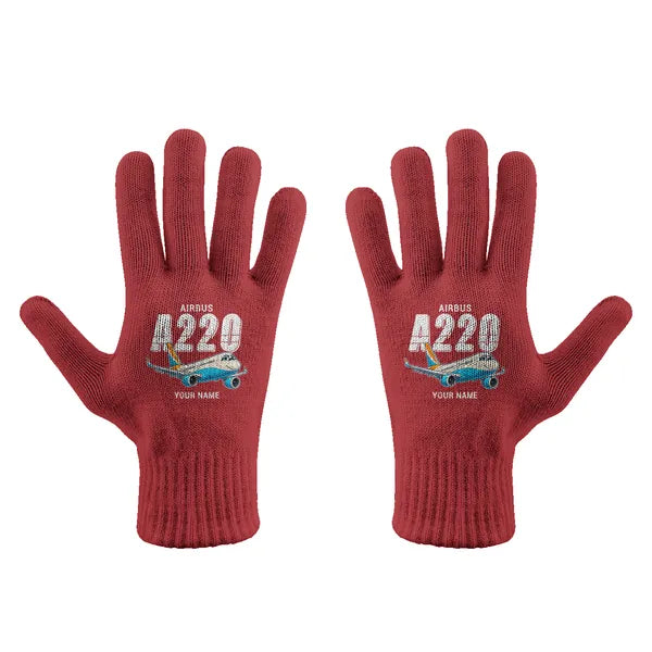 Airbus A220-300 - Gloves - Full - Cartoon + Name - Red