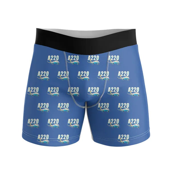 Airbus A220-300 - Men Boxers - Cartoon Pattern - Blue