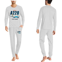 Thumbnail for Airbus A220-300 - Men Pajamas - Cartoon Chest + Name - Light Gray