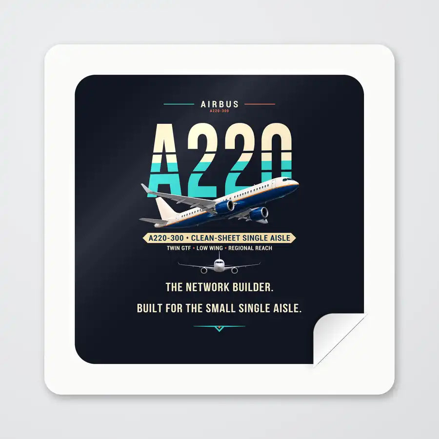 Airbus A220-300 - Original - Square Sticker - Peel