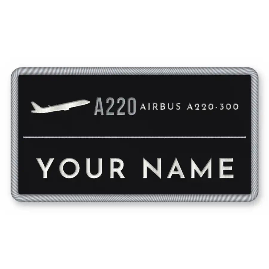 Airbus A220-300 Patches - Rectangle + Name - Black Silver