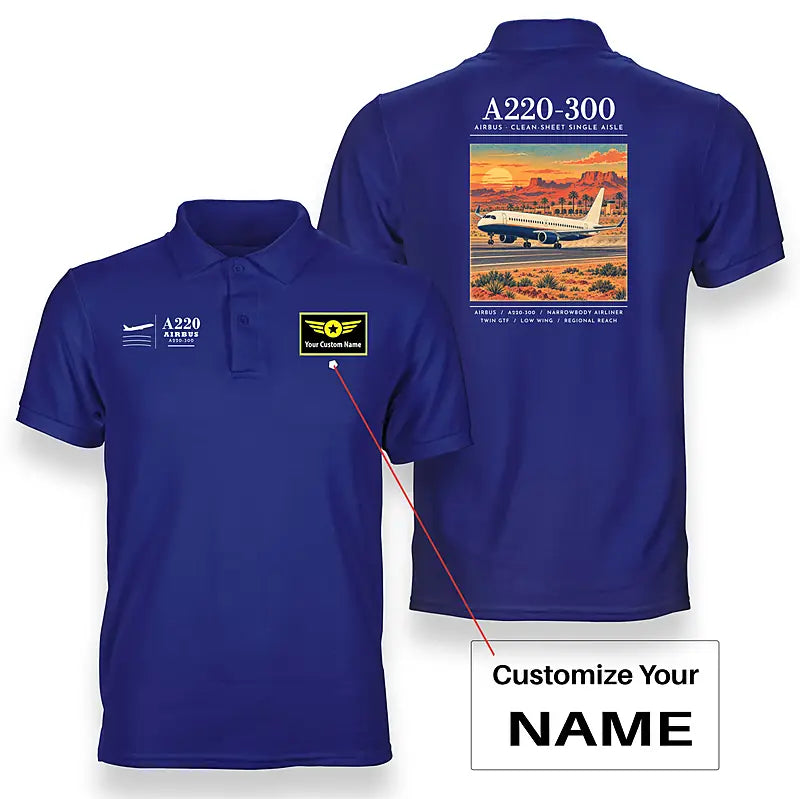 Airbus A220-300 - Poster - Double-Side Polo - Blue + Name