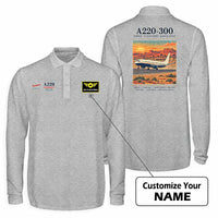 Thumbnail for Airbus A220-300 Premium Polo T-Shirts - Poster + Name - Long Sleeve - Gray