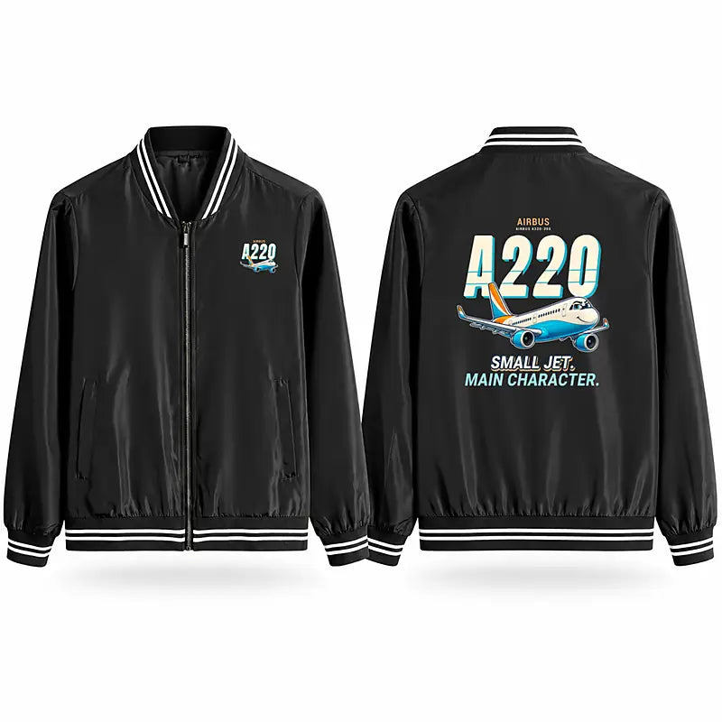 Airbus A220-300 Stylish Jackets - Baseball Collar - Cartoon - Black