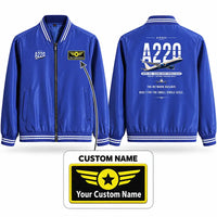 Thumbnail for Airbus A220-300 Stylish Jackets - Baseball Collar - Original + Name - Royal Blue