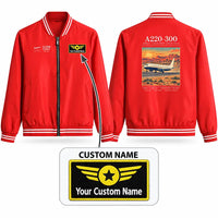 Thumbnail for Airbus A220-300 Stylish Jackets - Baseball Collar - Poster + Name - Red
