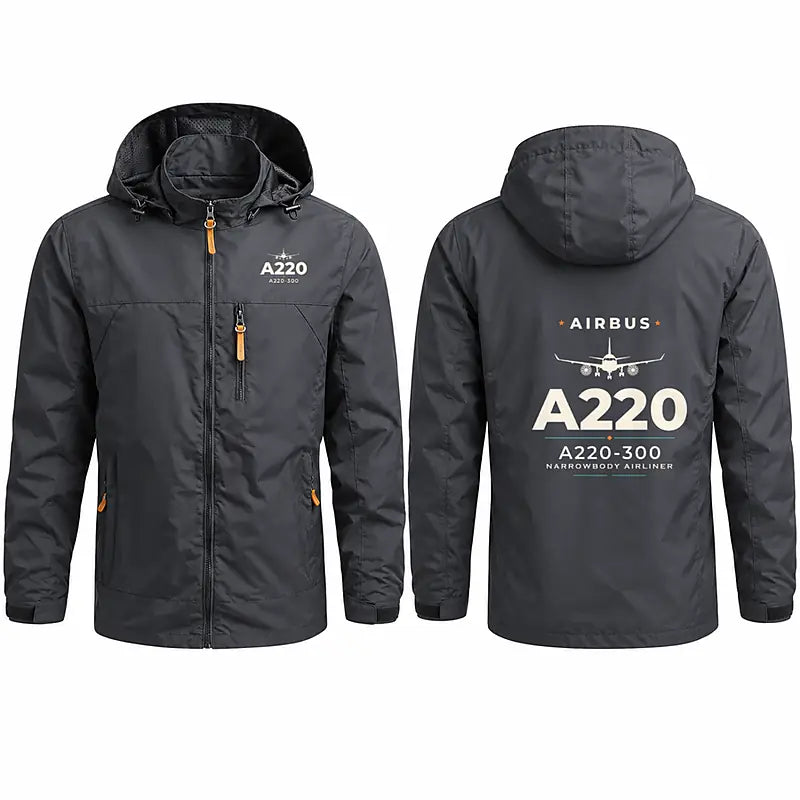 Airbus A220-300 Stylish Jackets - Hooded Windbreaker - Heritage - Charcoal