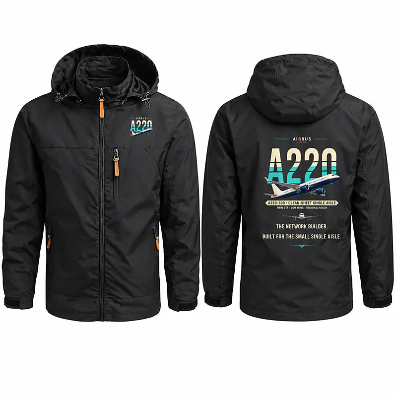 Airbus A220-300 Stylish Jackets - Hooded Windbreaker - Original - Black