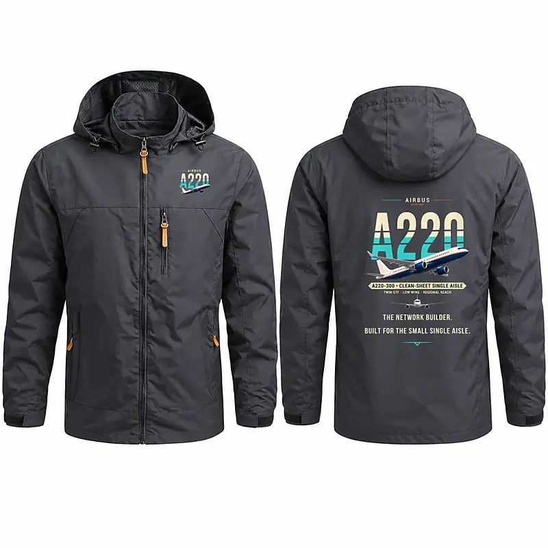 Airbus A220-300 Stylish Jackets - Hooded Windbreaker - Original - Charcoal