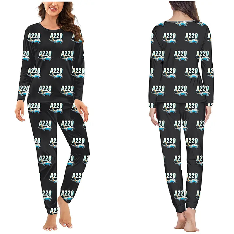 Airbus A220-300 - Women Pajamas - Cartoon Pattern - Black