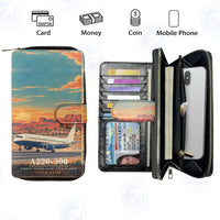 Thumbnail for Airbus A220-300 Leather Wallets - Zip Long Wallet - 3D + Name