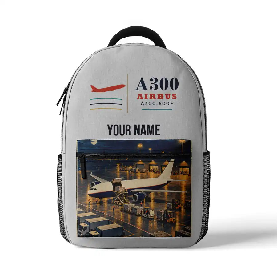Airbus A300-600F - 3D Backpack - White + Name
