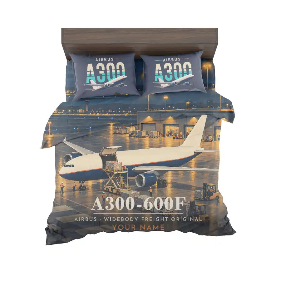 Airbus A300-600F - 3D + Name - Bedding Set - Full Print
