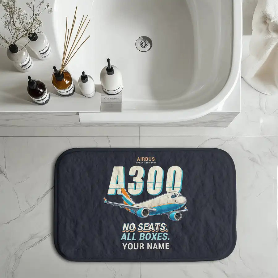 Airbus A300-600F - Cartoon + Name - Bath Mat
